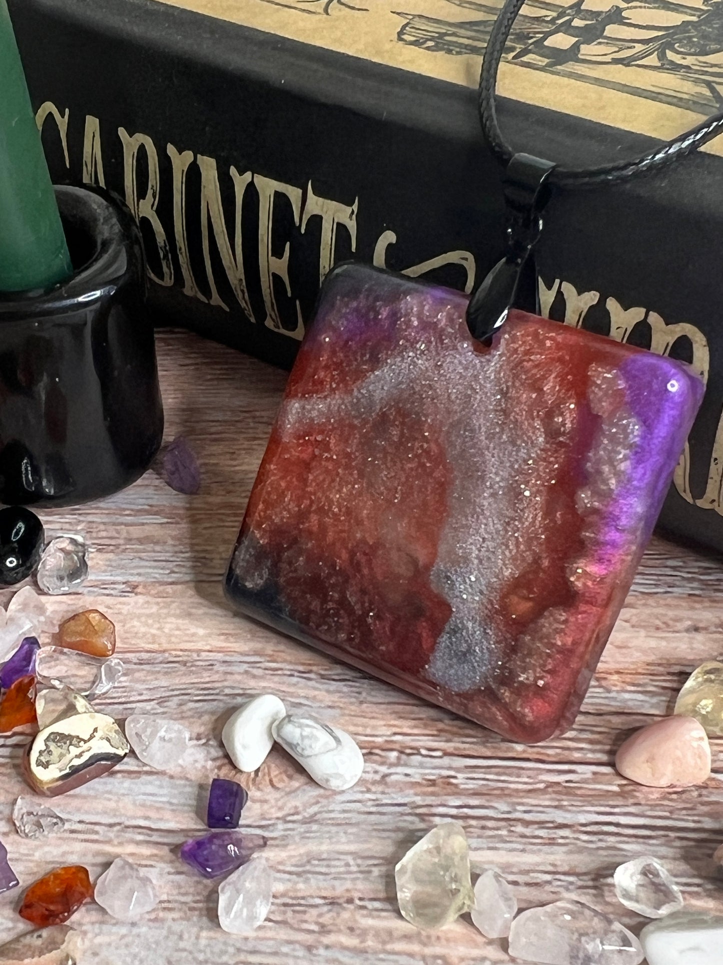Crimson Aura Pendant | Radiant Reds & Violet Light