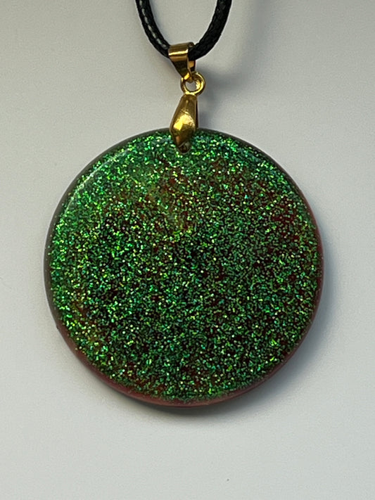 Forest Spell — Green & Burgundy Glitter Resin Pendant