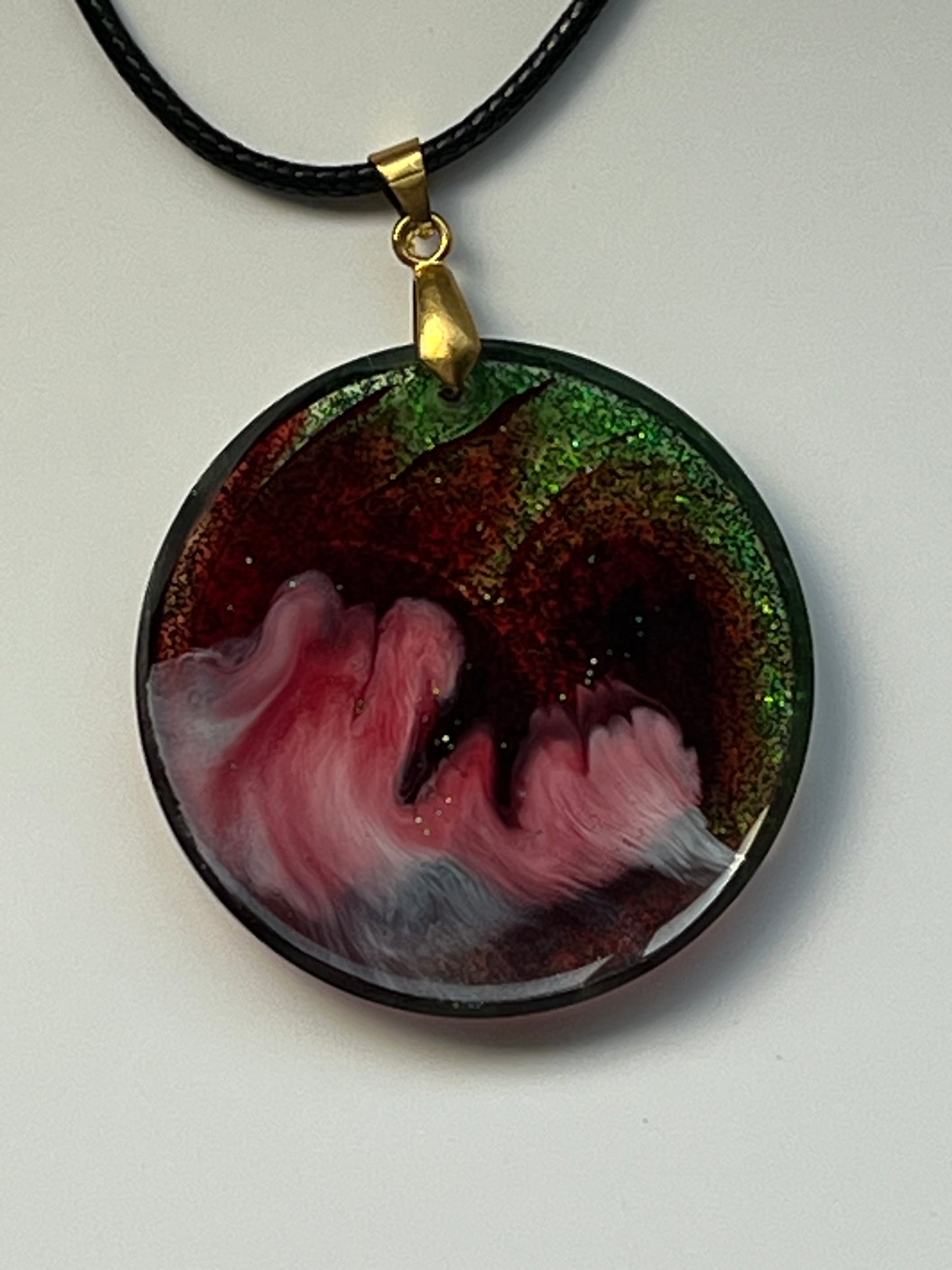 Forest Spell — Green & Burgundy Glitter Resin Pendant