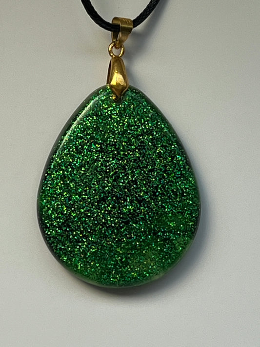 Emerald Enchantment — Green Glitter Resin Pendant