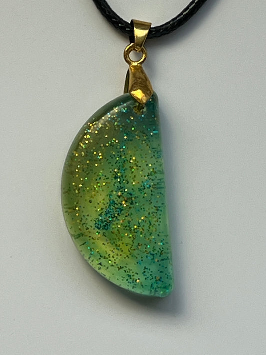 Faerie Moon — Green Glitter Half Moon Resin Pendant