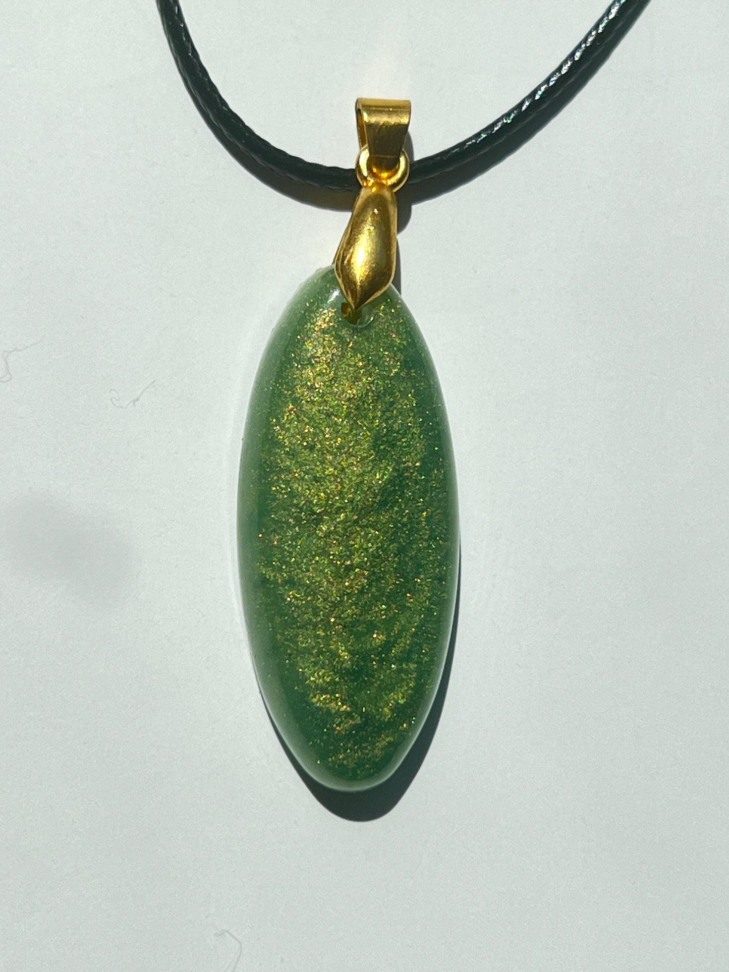 Golden Leaf — Olive Green & Gold Resin Pendant