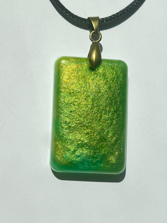 Meadow Gold — Green & Gold Shimmer Resin Pendant