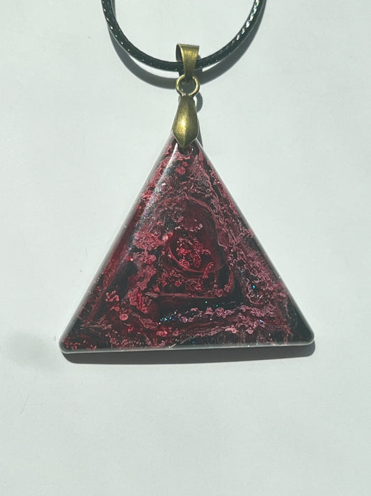 Dark Rose Pyramid — Crimson & Black Resin Pendant