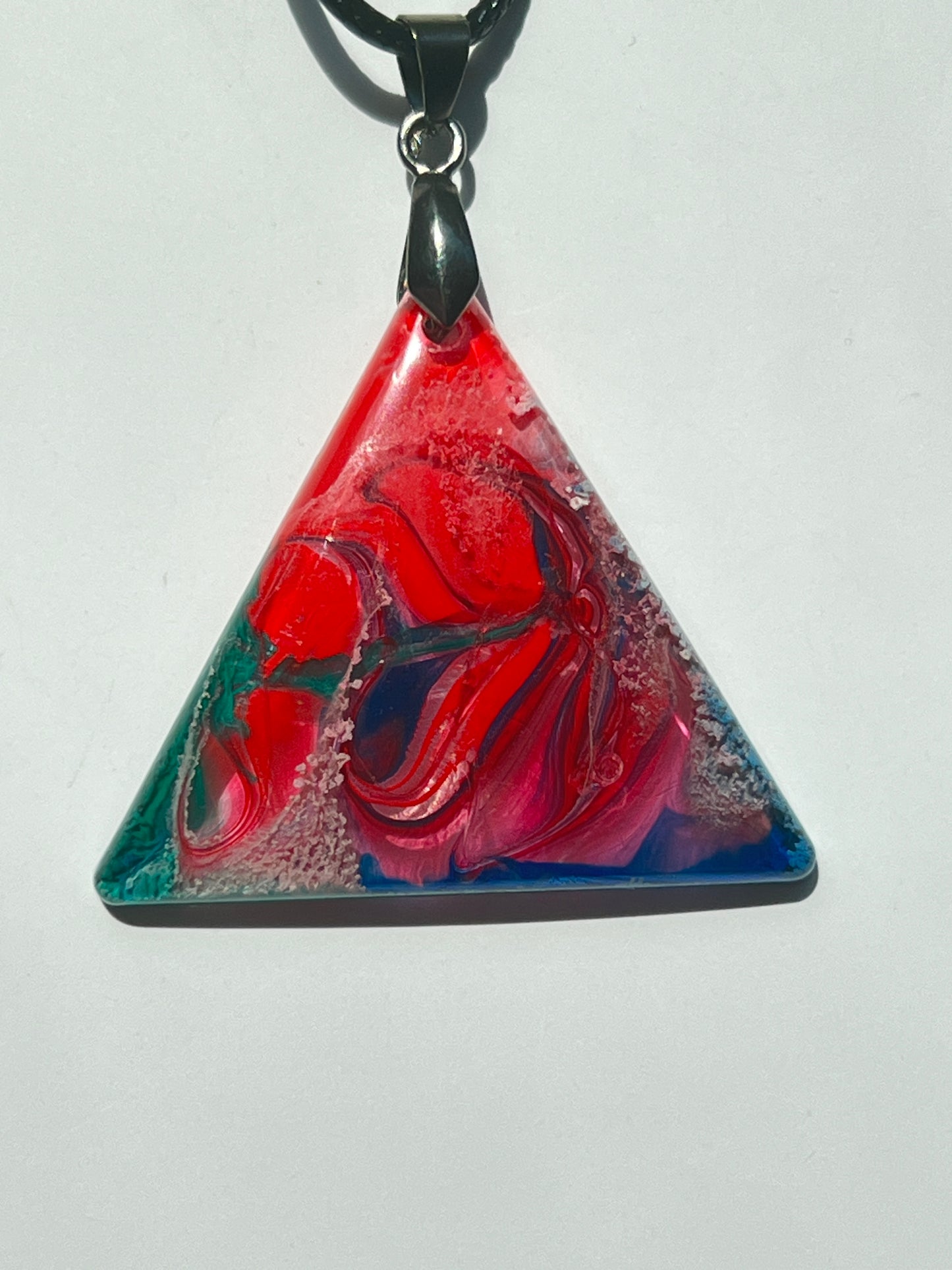 Elemental Triad — Red, Teal & Blue Resin Pendant