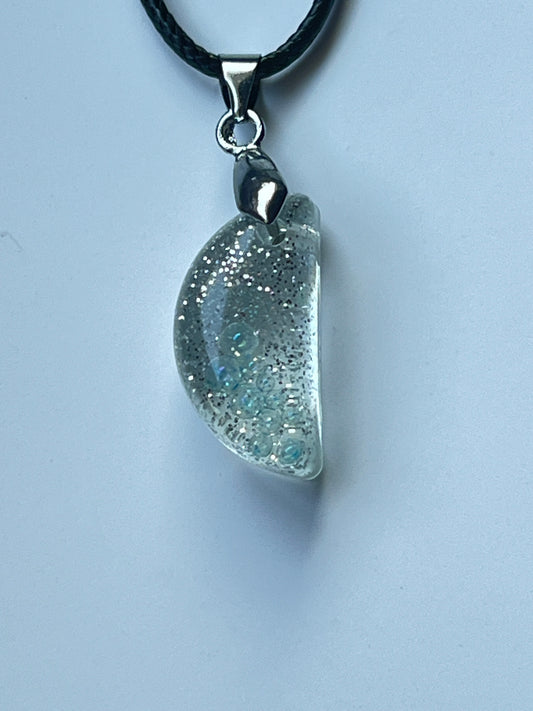 Frozen Light — Silver & Clear Half Moon Resin Pendant