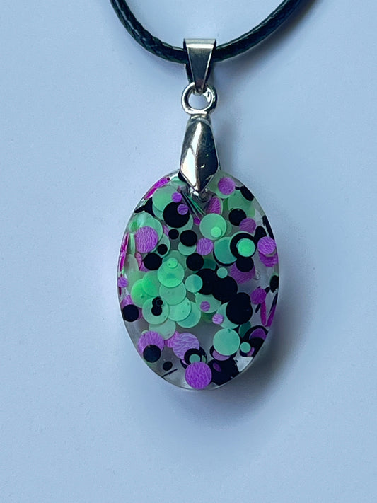 Cauldron Bubble — Mint, Purple & Black Confetti Resin Pendant