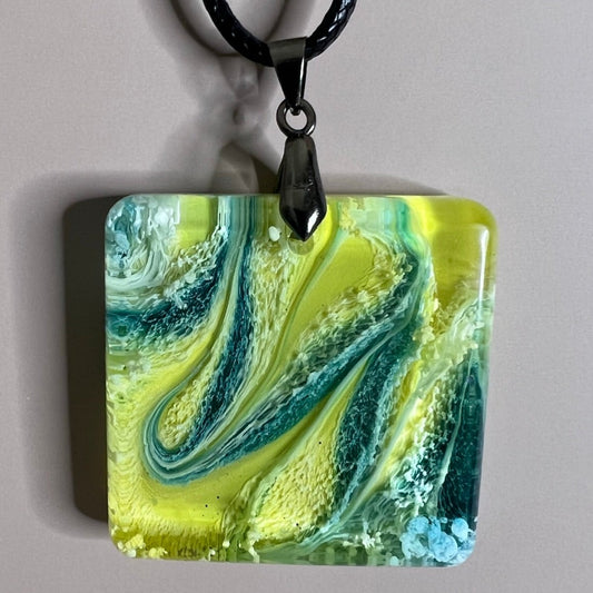 Tempest & Gold — Yellow & Teal Resin Pendant
