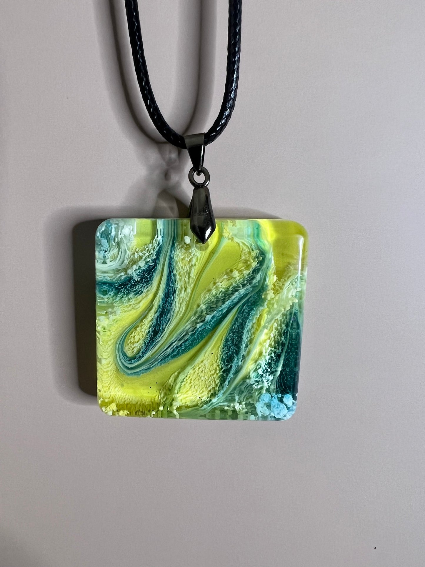 Tempest & Gold — Yellow & Teal Resin Pendant