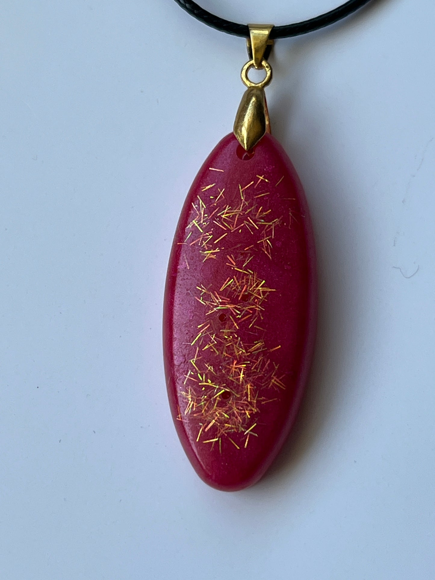 Crimson Spark — Magenta & Gold Needle Resin Pendant