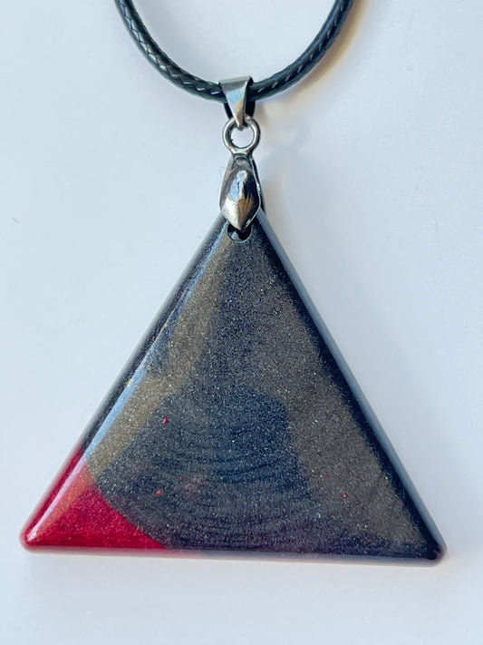 Dark Pyramid — Black & Crimson Resin Pendant