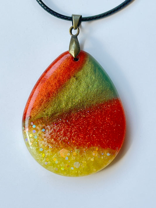 Autumn Harvest — Forest Green, Rust & Gold Resin Pendant