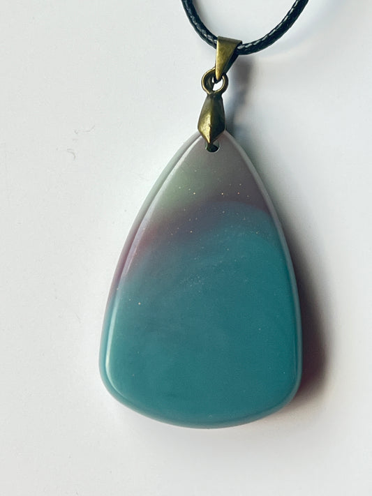 Misted Shore — Teal & Mauve Opalite Resin Pendant