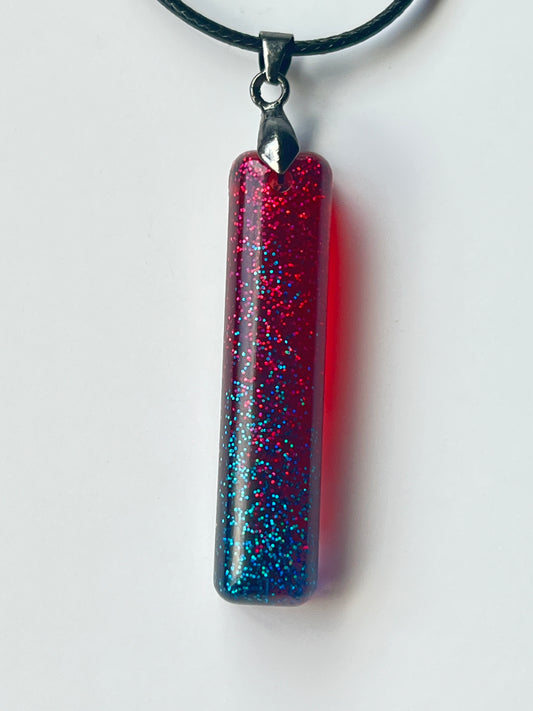 Crimson Cosmos — Red & Teal Glitter Resin Pendant