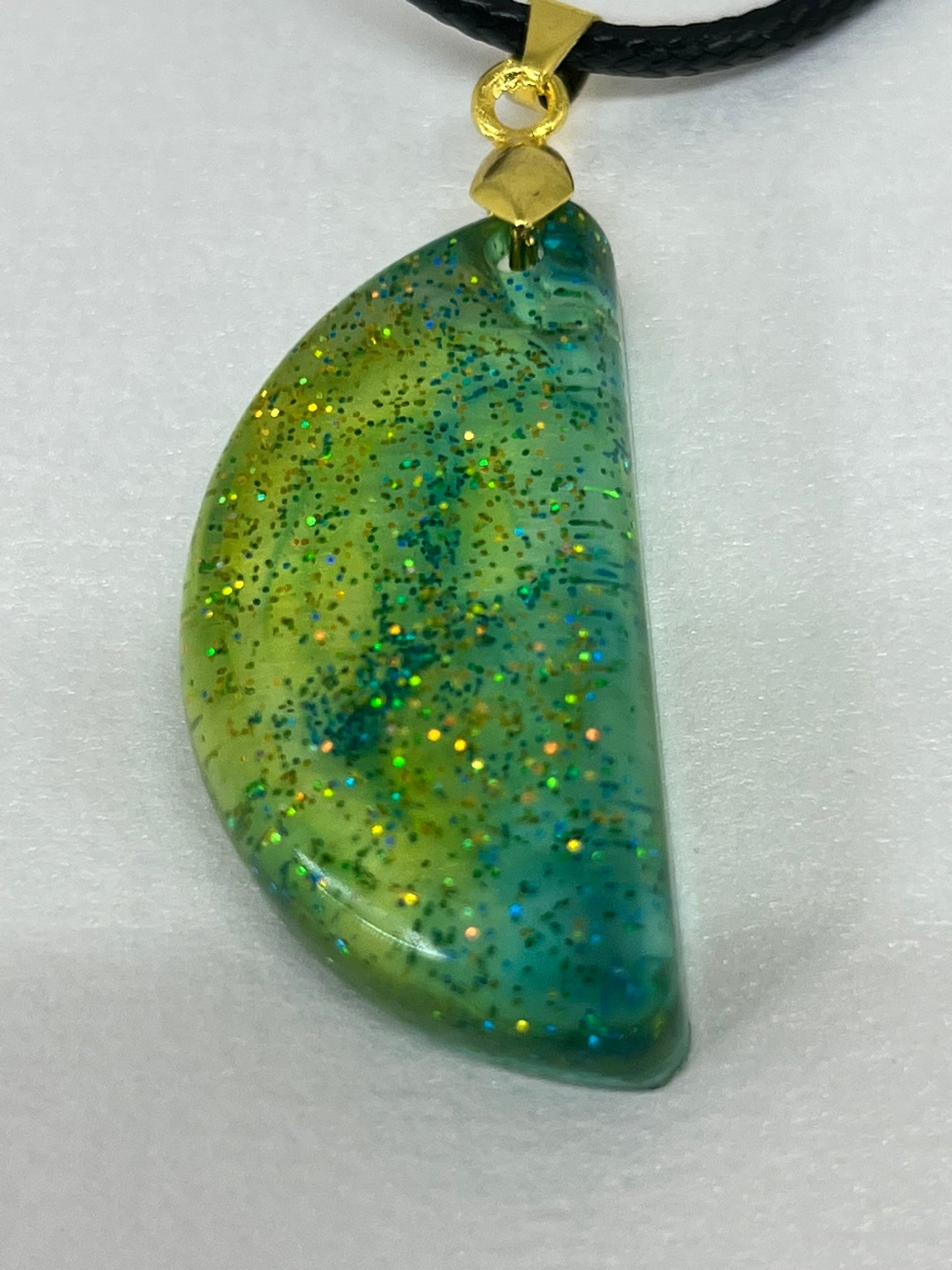 Faerie Moon — Green Glitter Half Moon Resin Pendant