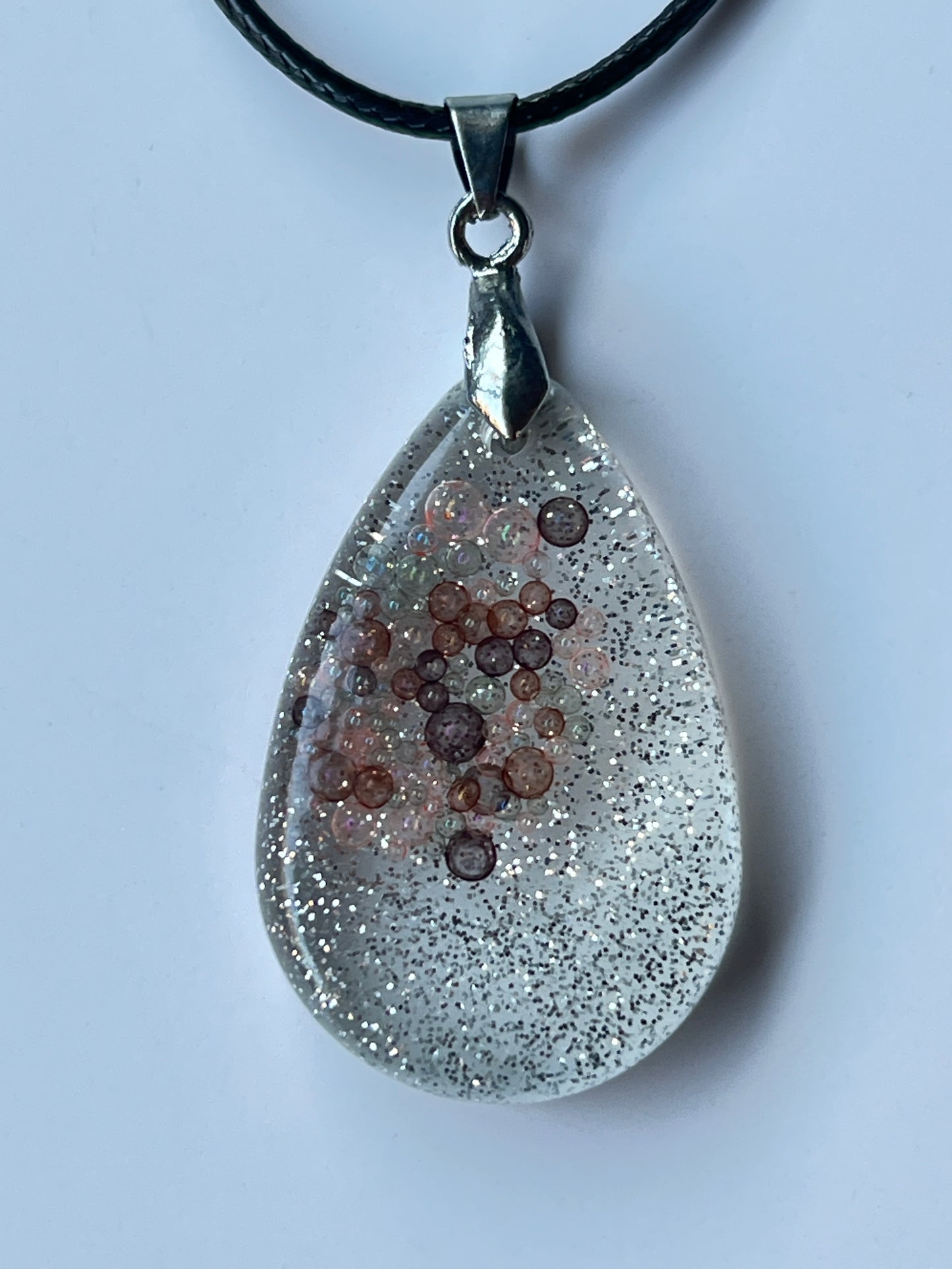 Silver Nebula — Crystal & Rose Bubble Resin Pendant