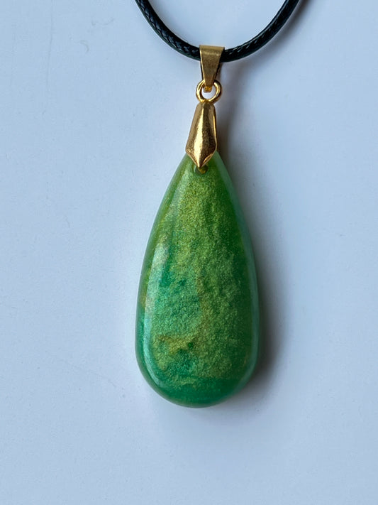 Golden Jade — Green & Gold Shimmer Resin Pendant