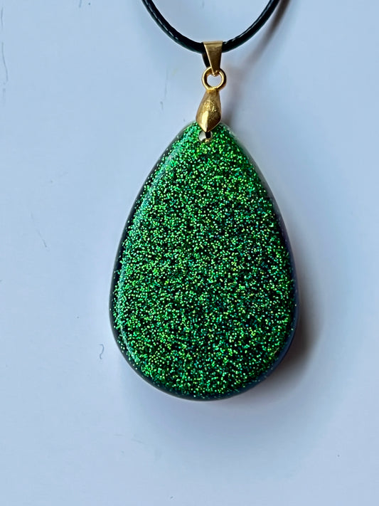 Emerald Inferno — Black & Electric Green Glitter Resin Pendant