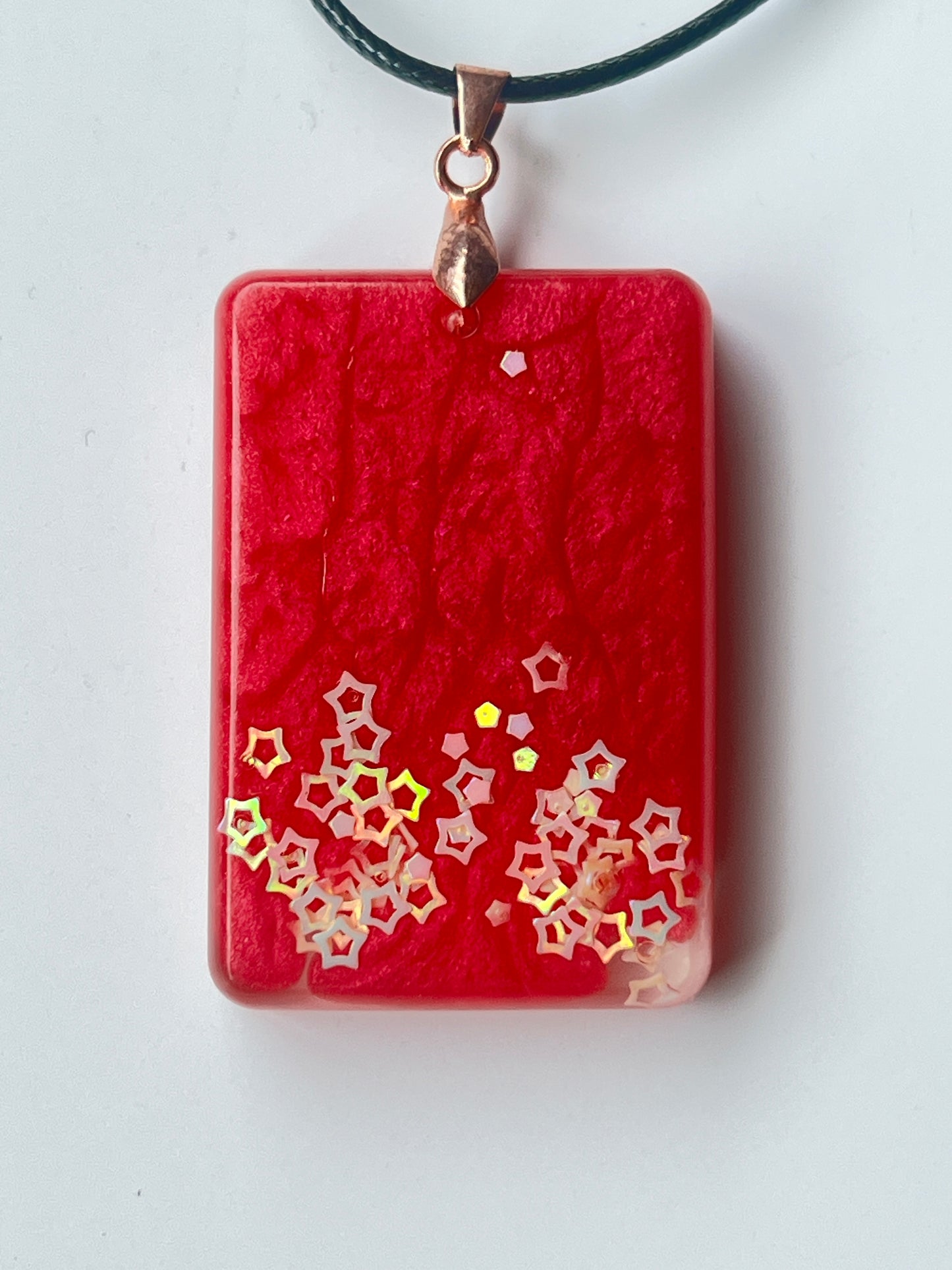 Rising Stars — Red & Iridescent Star Resin Pendant