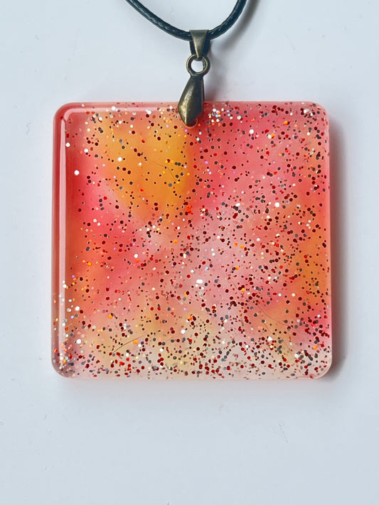 Peach Nebula — Coral, Peach & Glitter Resin Pendant