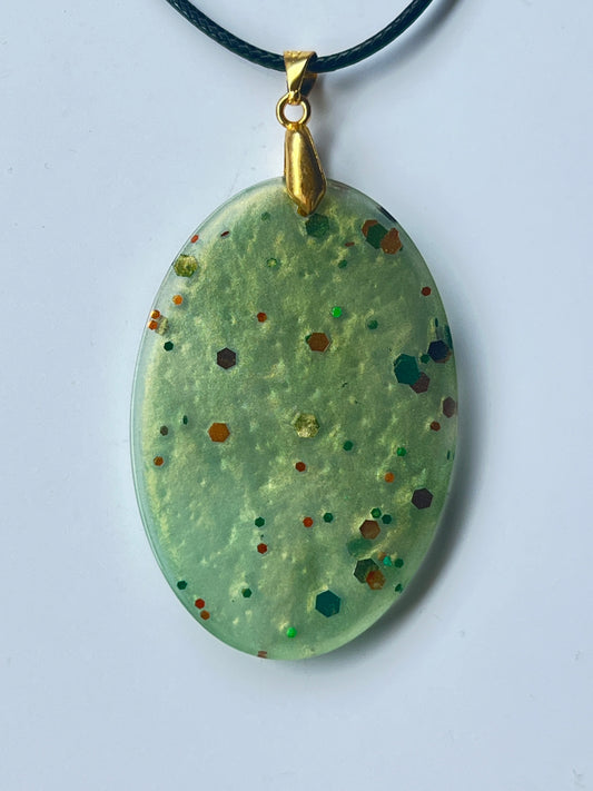 Jade Confetti — Celadon & Multicolor Glitter Resin Pendant