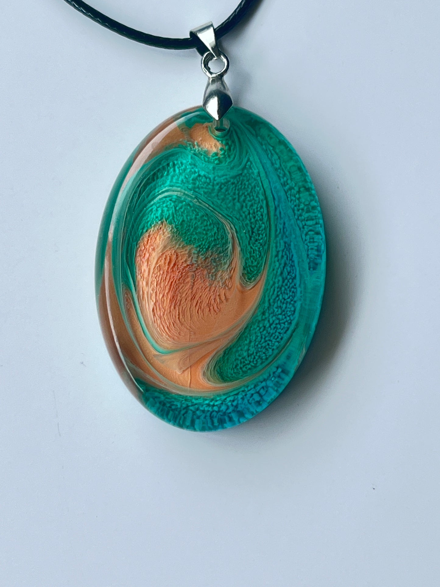 Teal Planet — Teal & Peach Swirl Resin Pendant