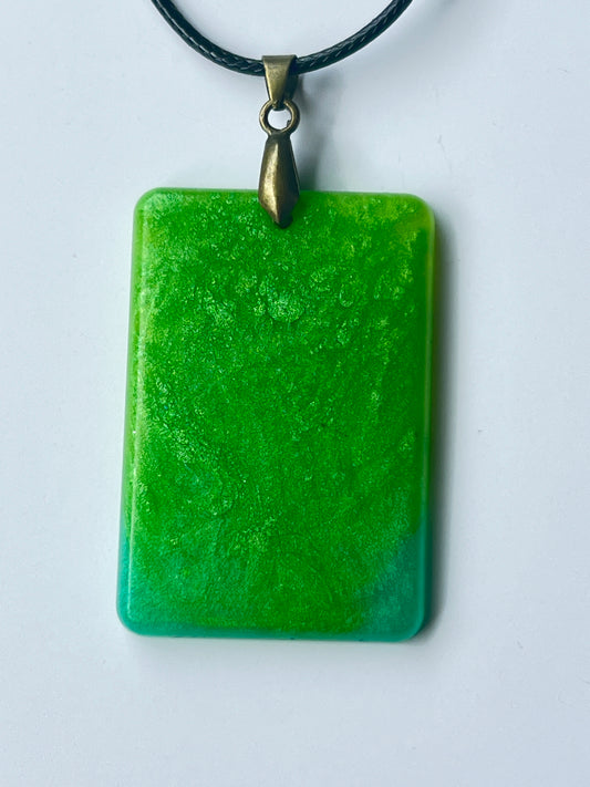 Rainforest Tile — Electric Green & Teal Resin Pendant