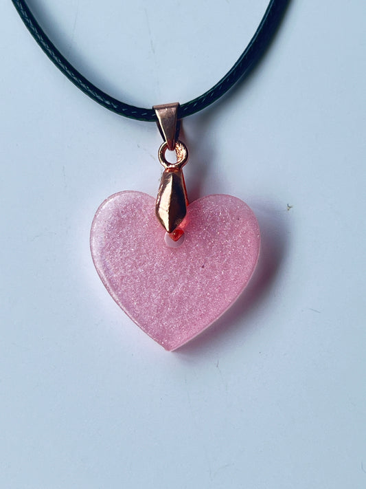 Rose Heart — Pink Crystal Heart Resin Pendant