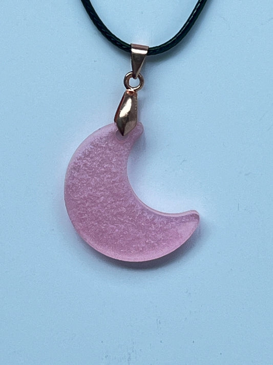Mauve Moon — Frosted Shimmer Crescent Resin Pendant