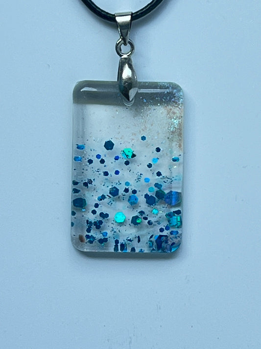 Frozen Sky — Crystal Clear & Sapphire Glitter Resin Pendant