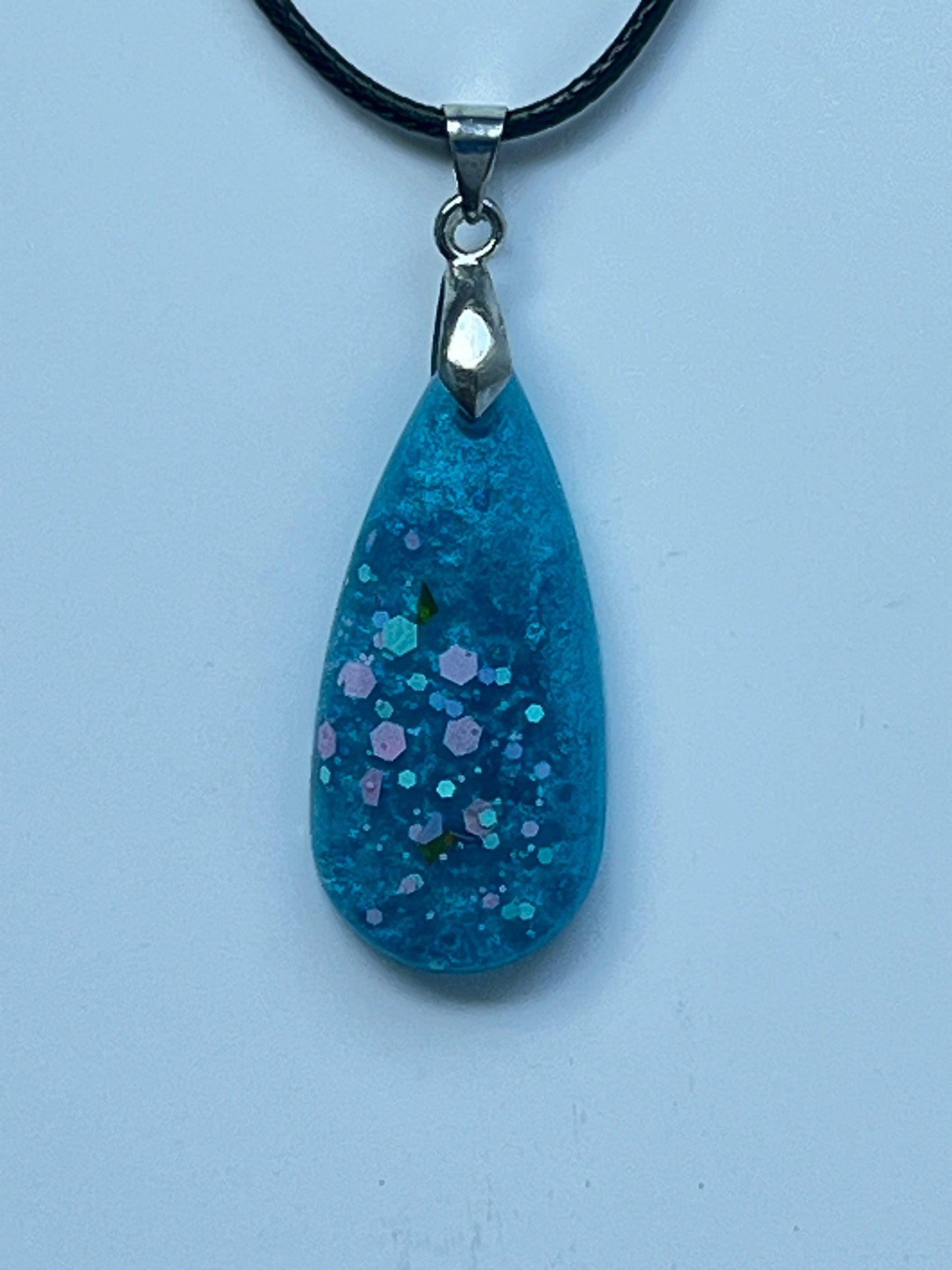 Blossom Tide — Dusty Teal & Blush Pink Glitter Resin Pendant