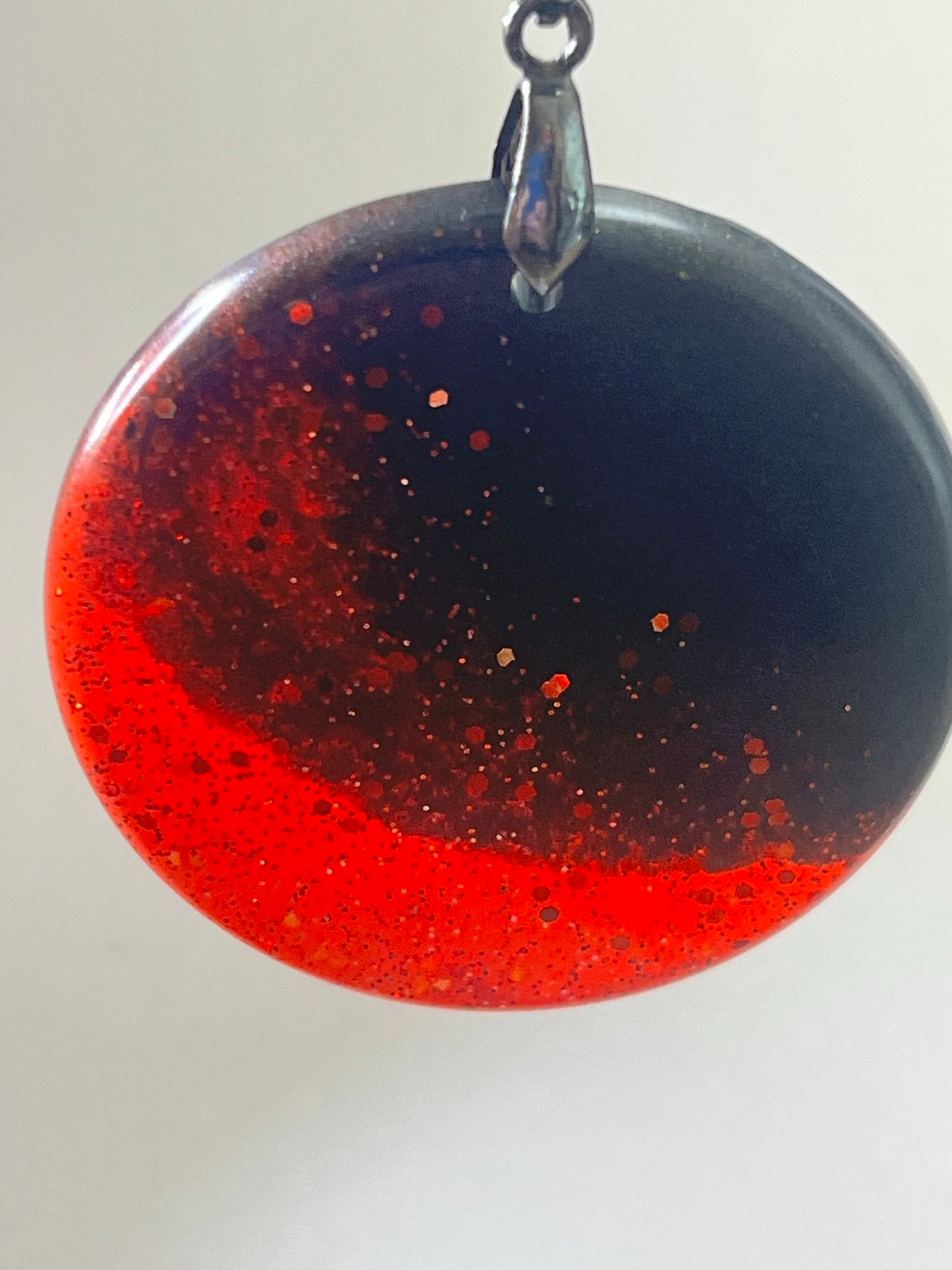 Blood Moon Rising — Black & Red Glitter Resin Pendant