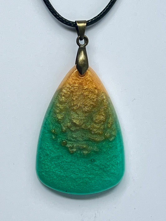 Amber Tide — Gold & Teal Gradient Resin Pendant