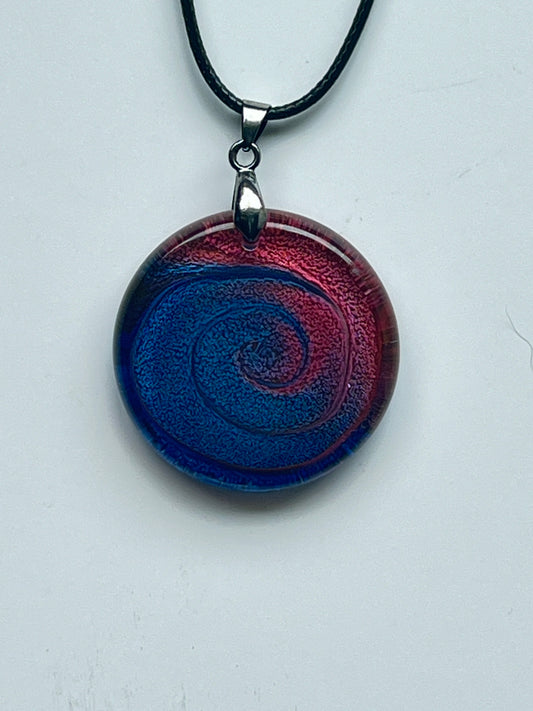 Crimson Spiral — Red & Cobalt Blue Galaxy Resin Pendant