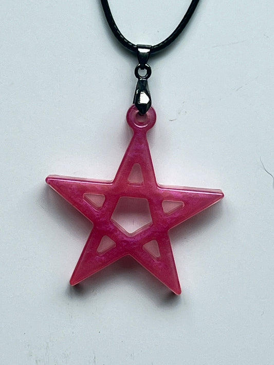 Rose Pentagram — Fuchsia Pink Cutwork Star Resin Pendant