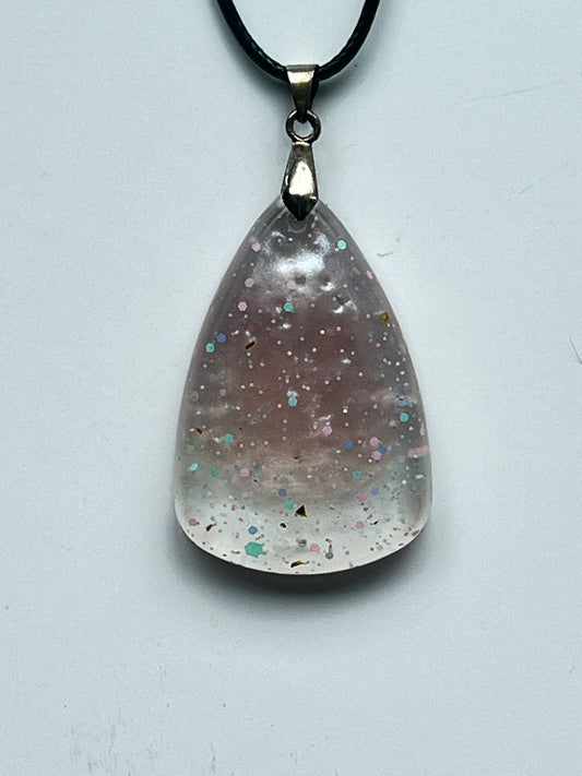 Petal Snowfall — Mauve & Frost Resin Pendant
