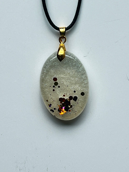 Ember Cache — Pearl & Copper Resin Pendant