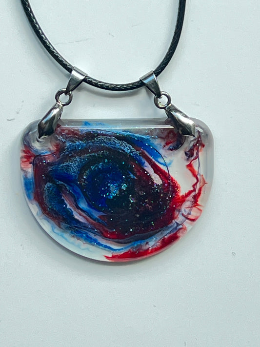 Galactic Eye — Crimson & Cobalt Swirl Resin Pendant