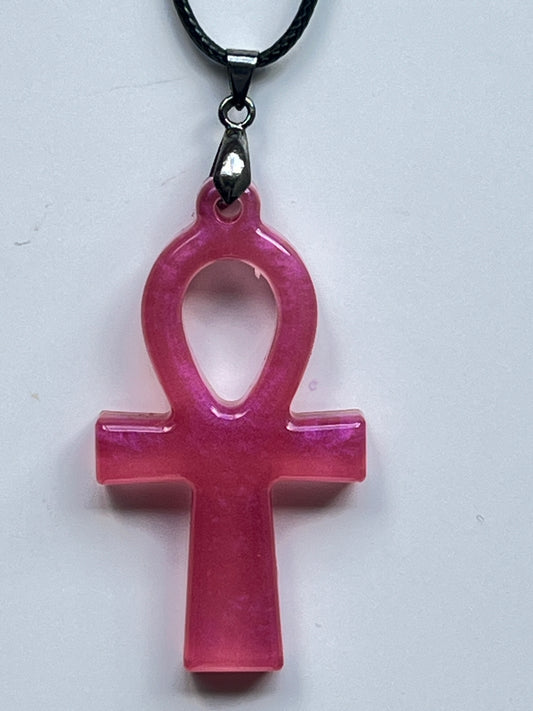 Rose Key — Pink Ankh Resin Pendant