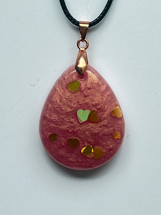 Sweetheart Charm — Rose & Golden Hearts Resin Pendant