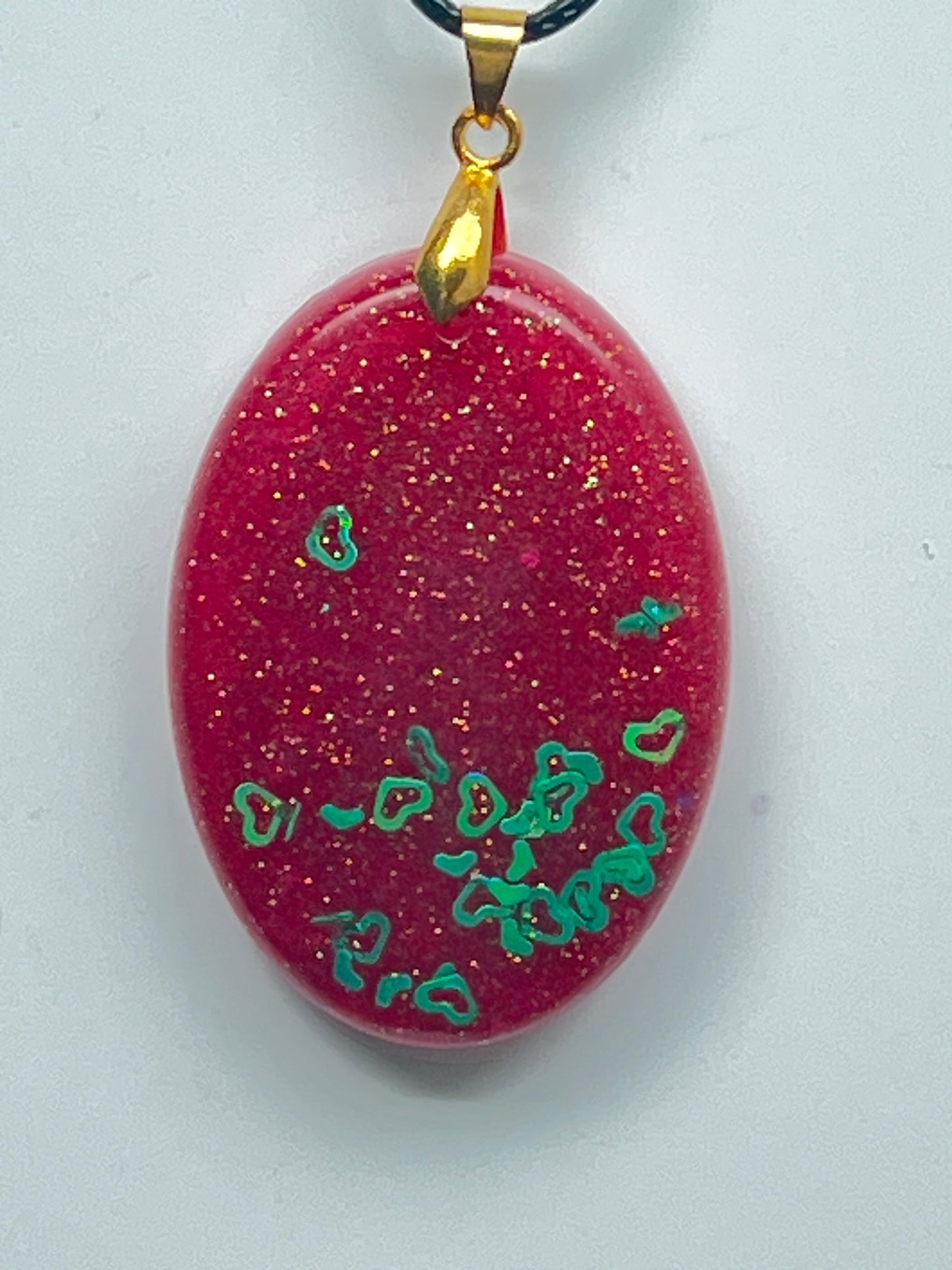 Berry Bloom — Ruby & Emerald Hearts Resin Pendant
