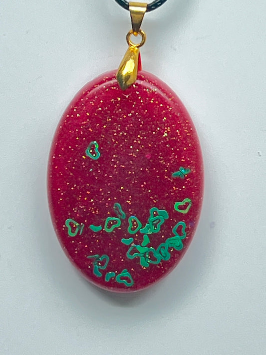 Berry Bloom — Ruby & Emerald Hearts Resin Pendant