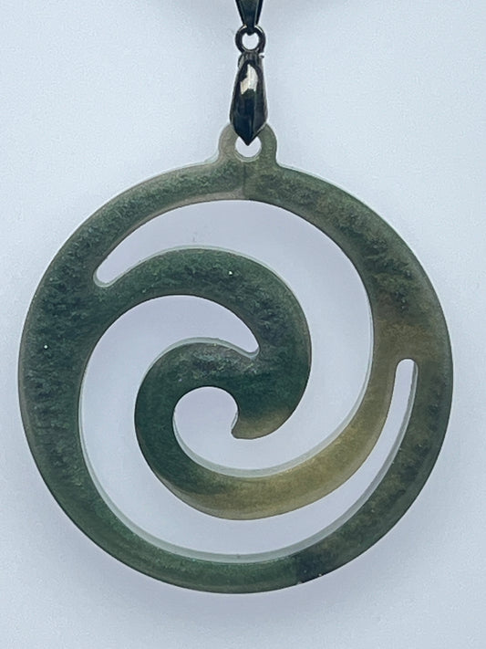 Eternal Spiral — Green Koru Resin Pendant