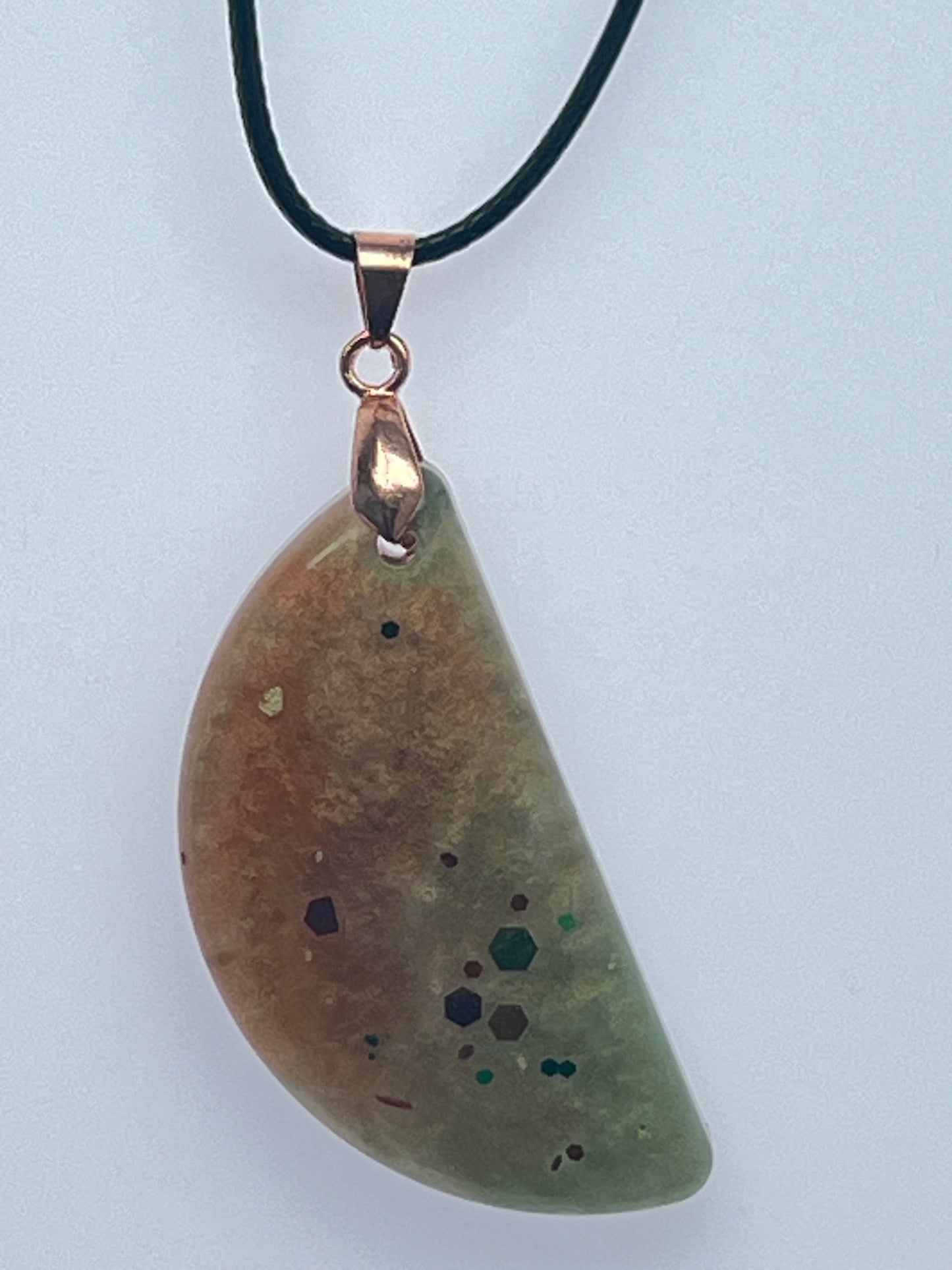Earthbound Curve — Umber & Sage Resin Pendant