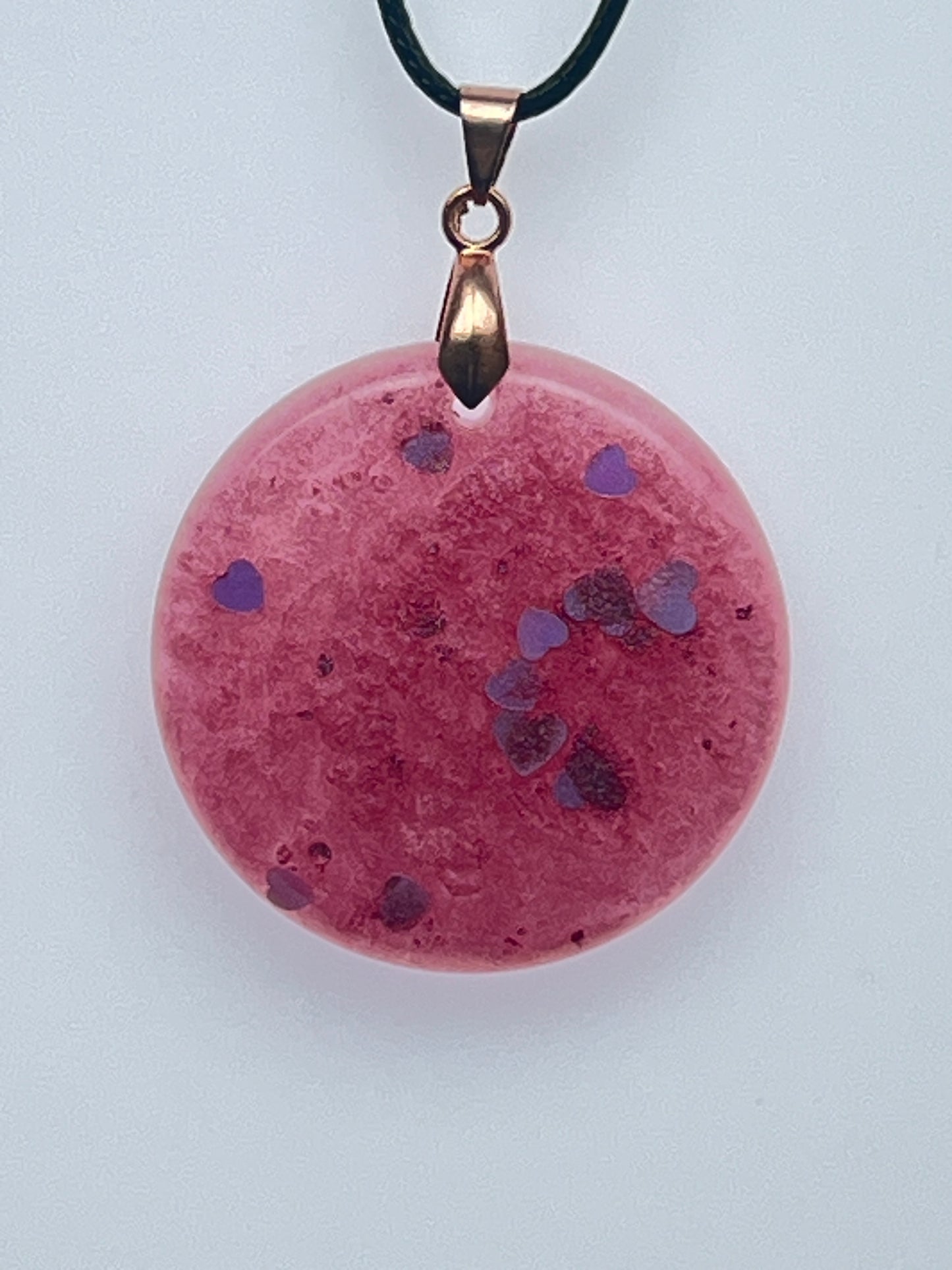 Rose Moon — Mauve & Violet Hearts Resin Pendant