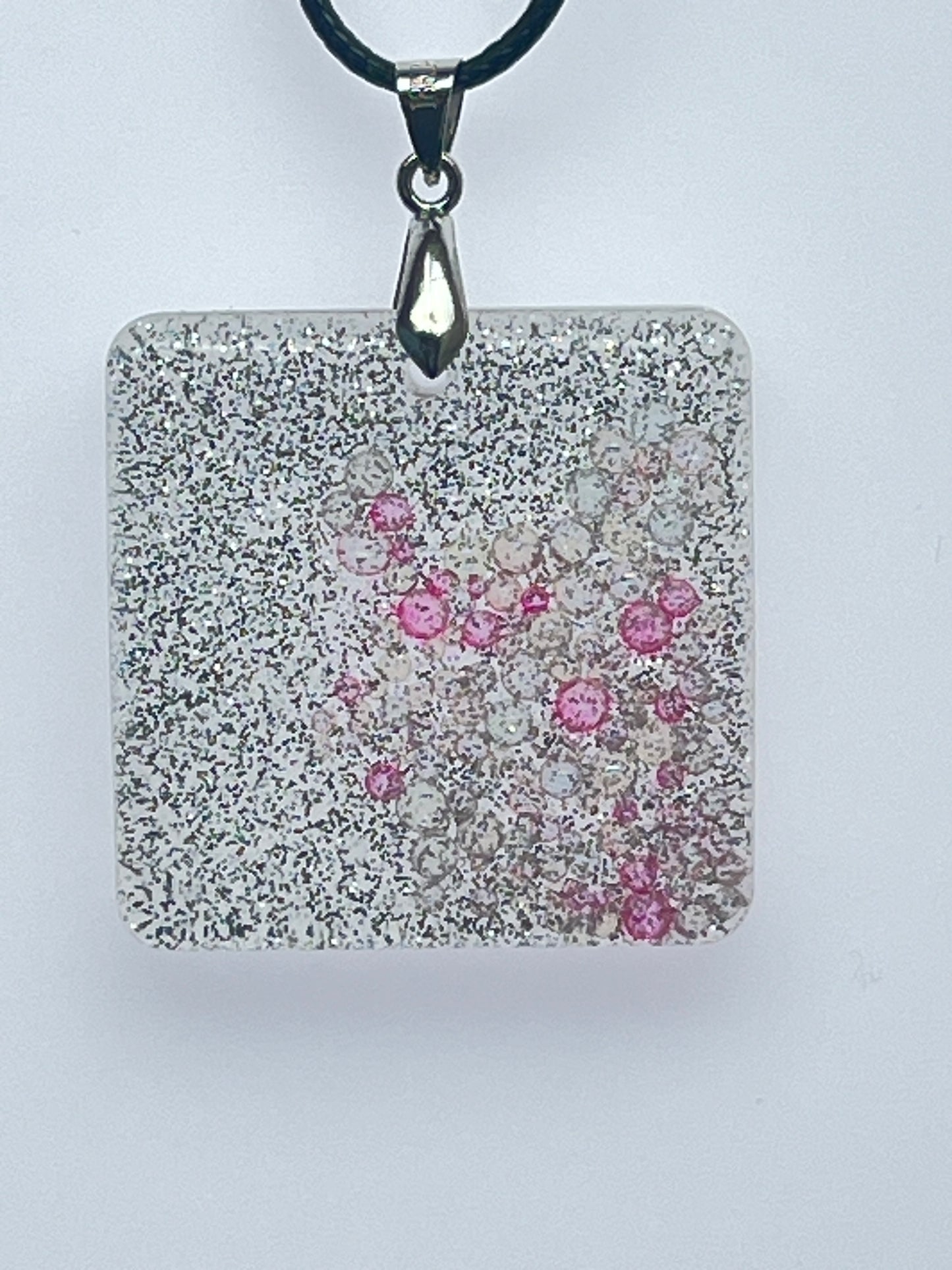 Frost & Rose Fizz — Silver & Pink Bubble Resin Pendant