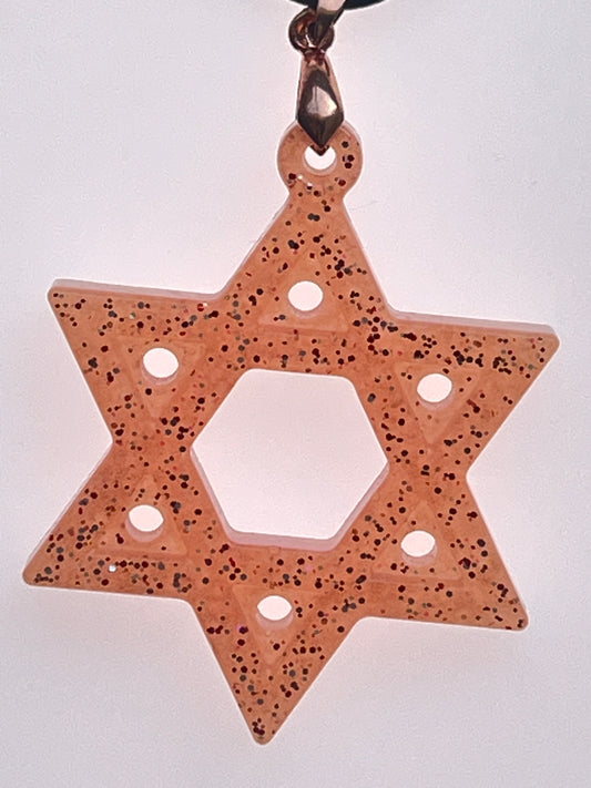 Amber Star — Peach & Copper Hexagram Resin Pendant