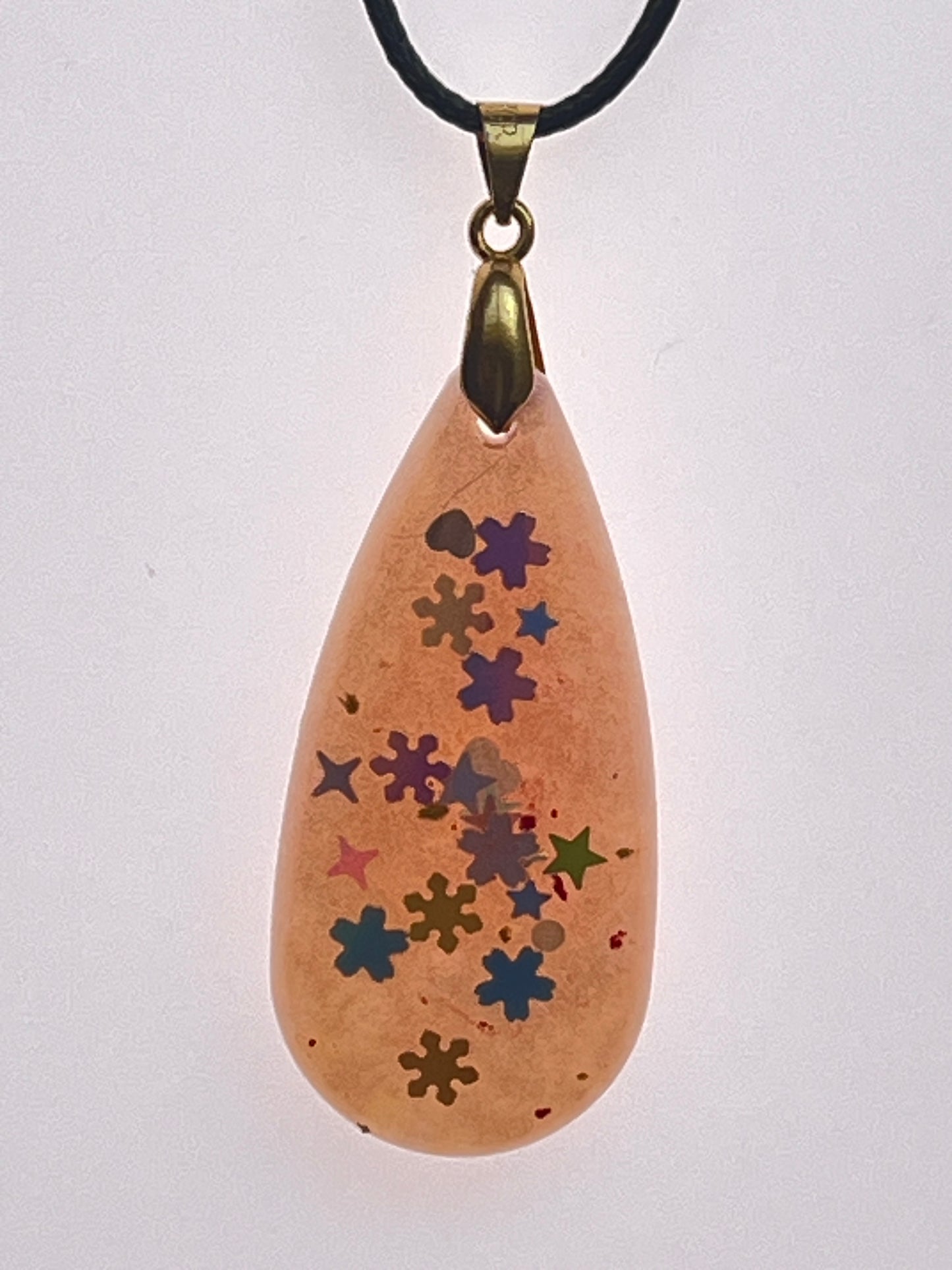 Wishing Trail — Peach & Celestial Confetti Resin Pendant
