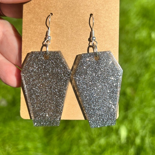 Midnight Spark Coffin Resin Earrings