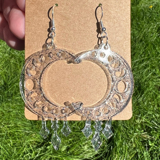 Crescent Moon Chandelier Resin Earrings